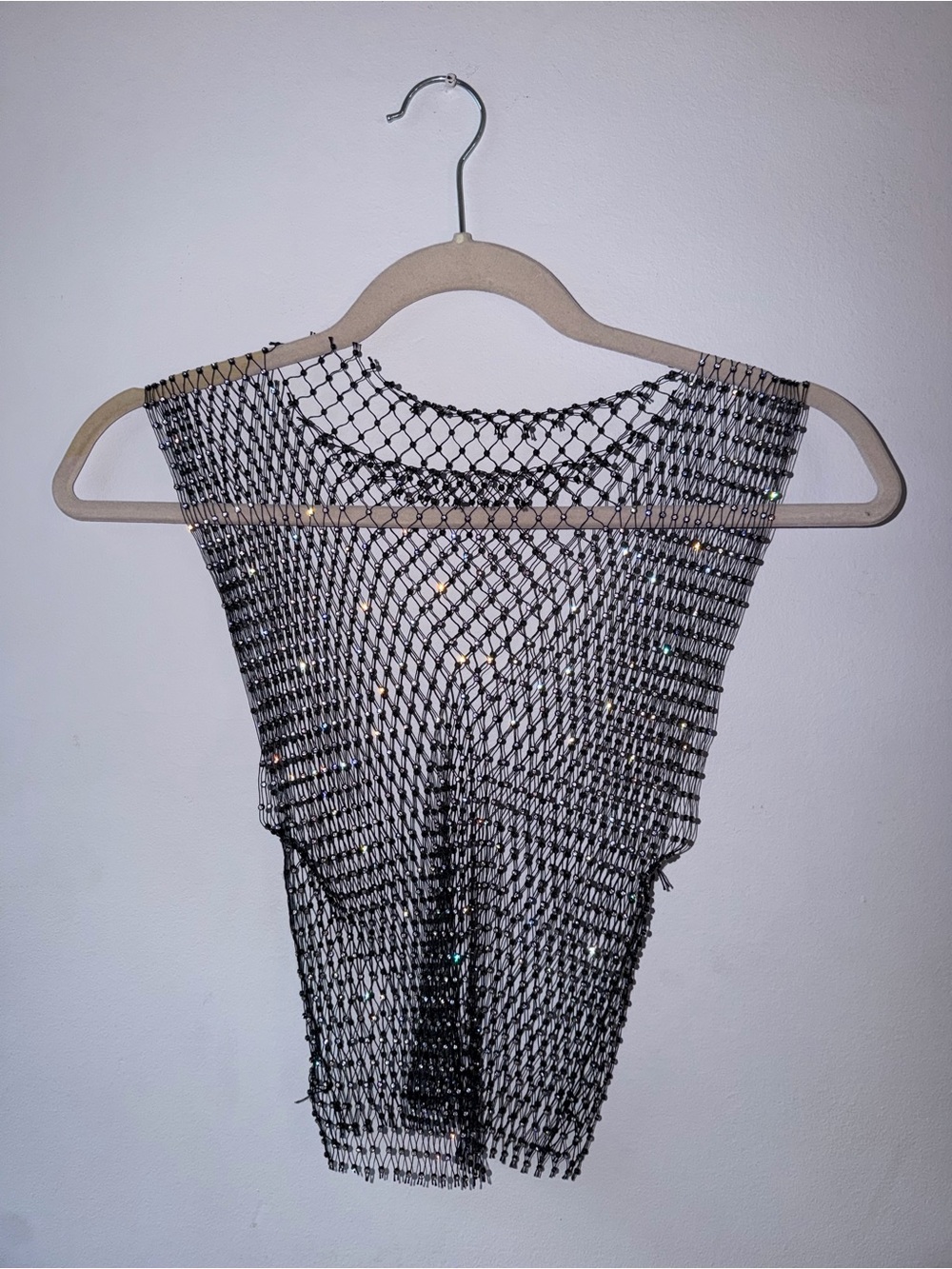SHEIN Black Mesh Sequin Crop Tank